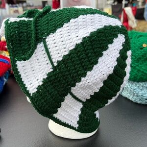 Green and White Knitted Kids Hat